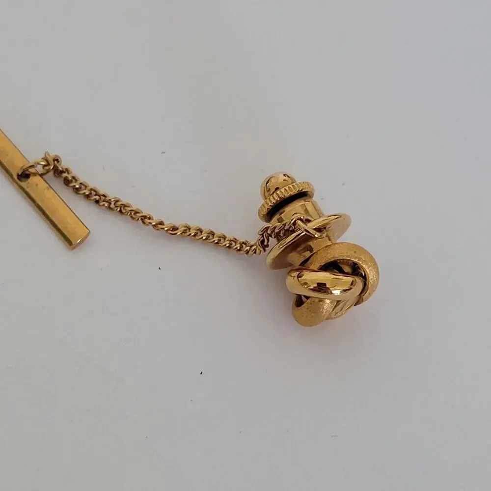Dunhill Tie Necktie Pin Tack Clasp Knot Gold Tone Logo Designer Round Vintage